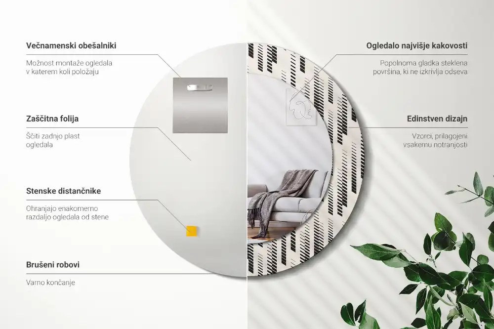 Specchio rotondo con cornice stampata Motivo a strisce