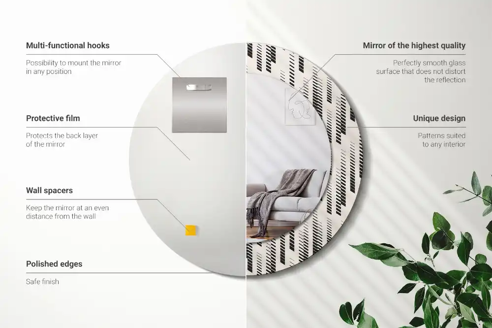 Specchio rotondo con cornice stampata Motivo a strisce