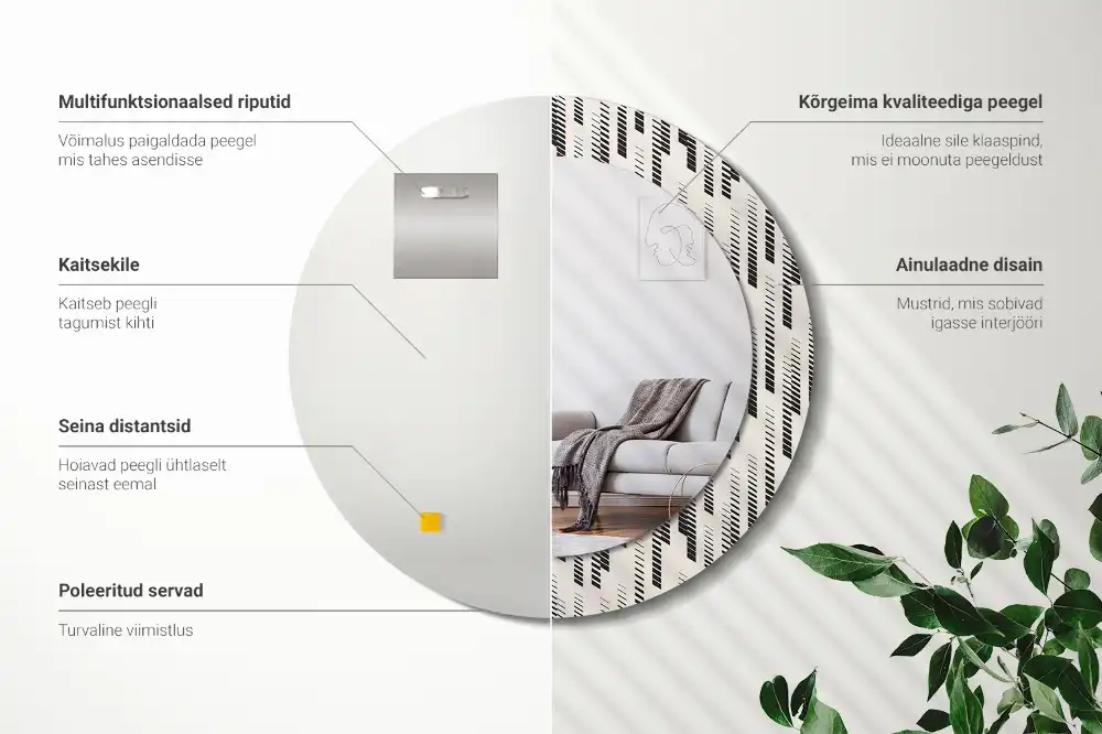 Specchio rotondo con cornice stampata Motivo a strisce