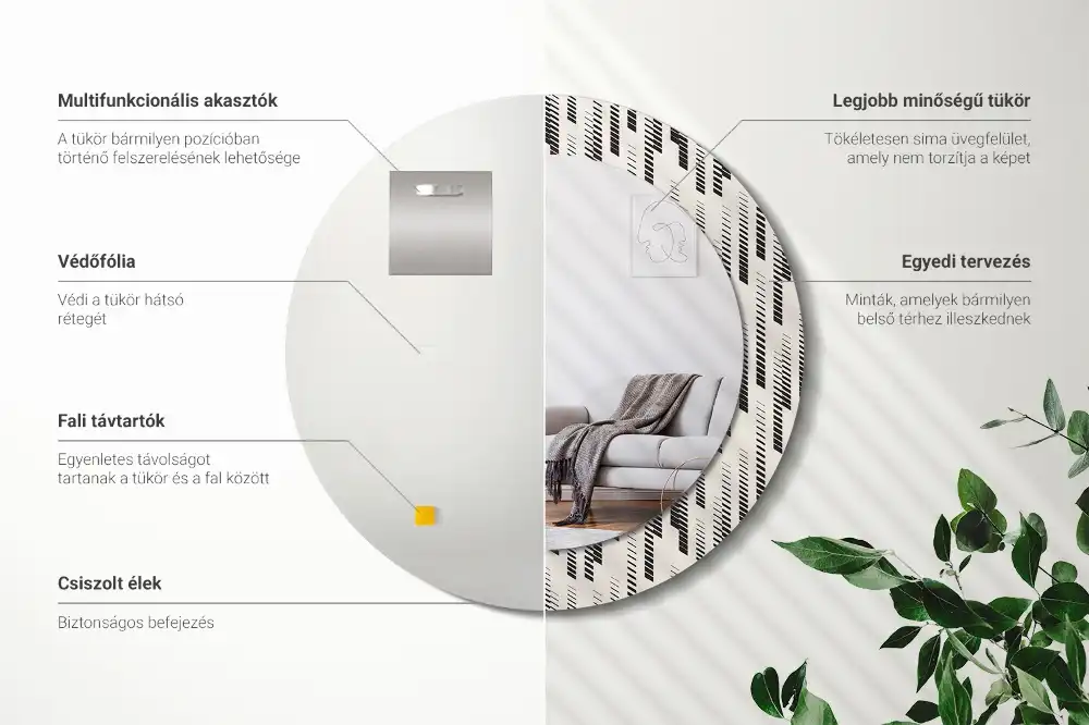 Specchio rotondo con cornice stampata Motivo a strisce