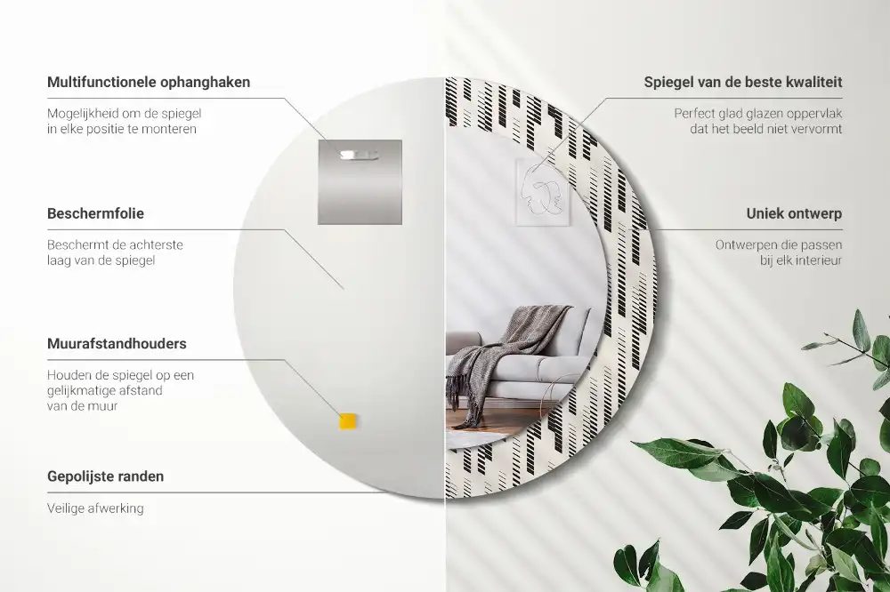 Specchio rotondo con cornice stampata Motivo a strisce