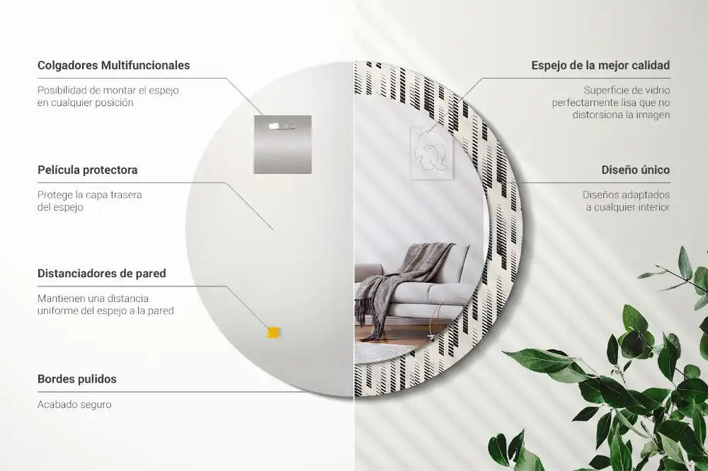 Specchio rotondo con cornice stampata Motivo a strisce
