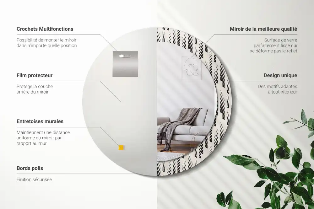 Specchio rotondo con cornice stampata Motivo a strisce