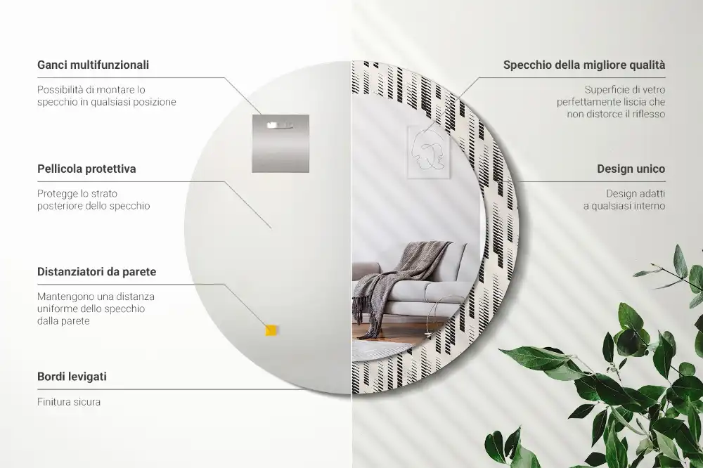 Specchio rotondo con cornice stampata Motivo a strisce