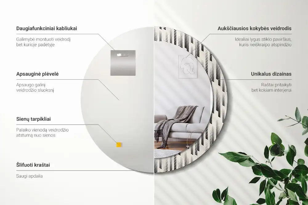 Specchio rotondo con cornice stampata Motivo a strisce