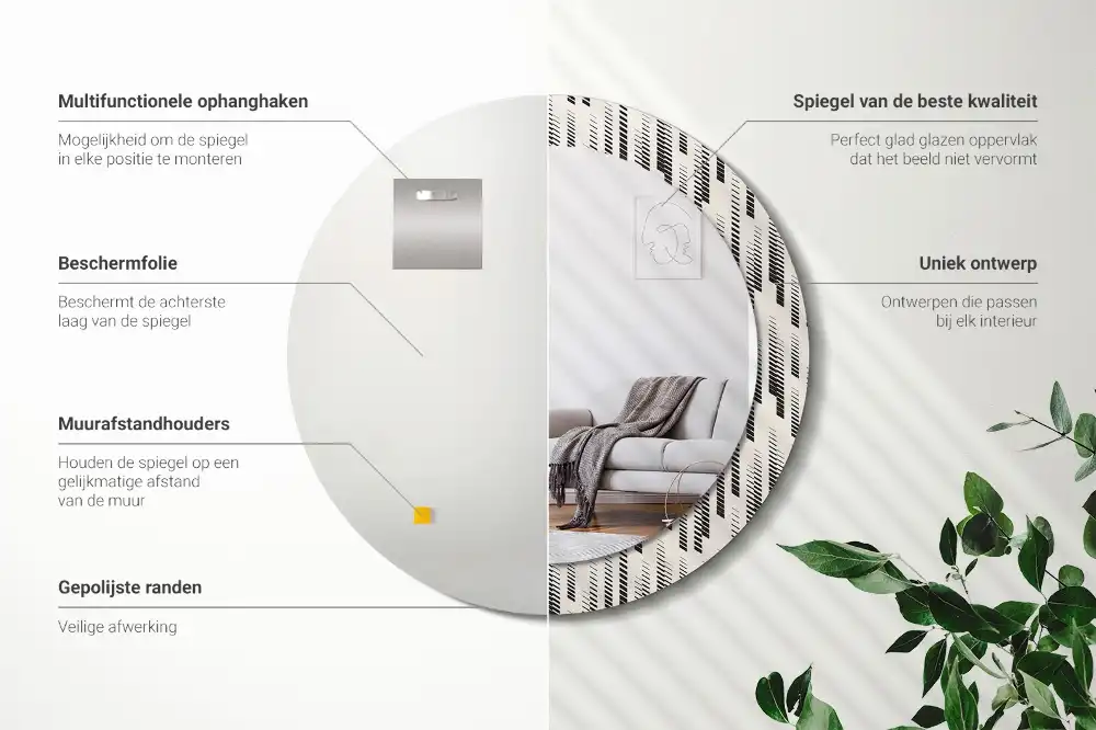 Specchio rotondo con cornice stampata Motivo a strisce