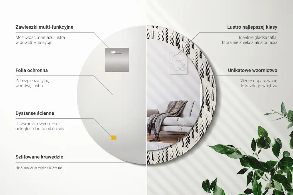 Specchio rotondo con cornice stampata Motivo a strisce