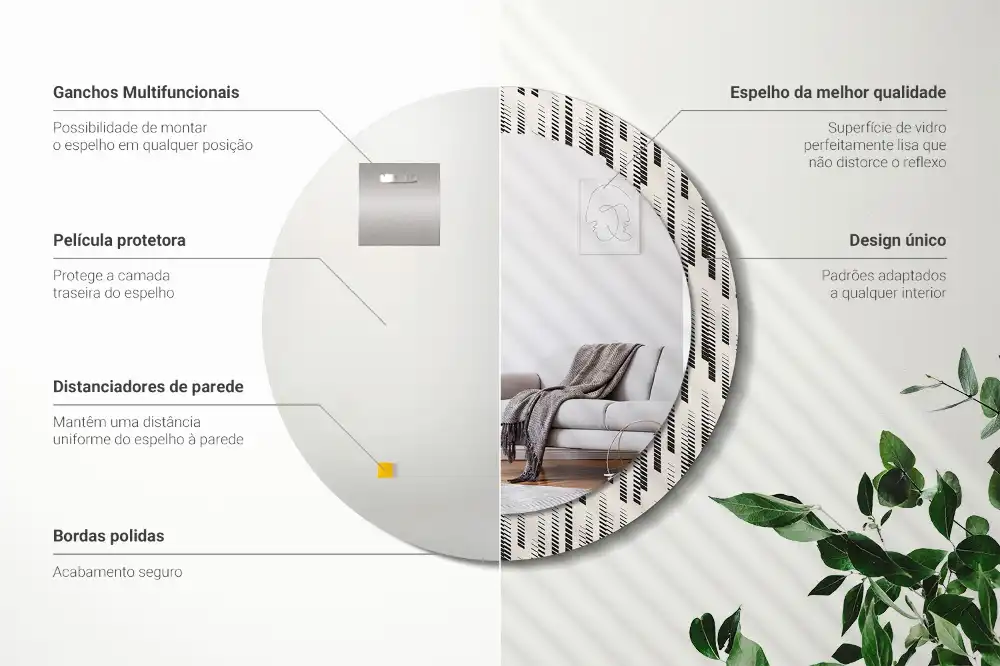 Specchio rotondo con cornice stampata Motivo a strisce