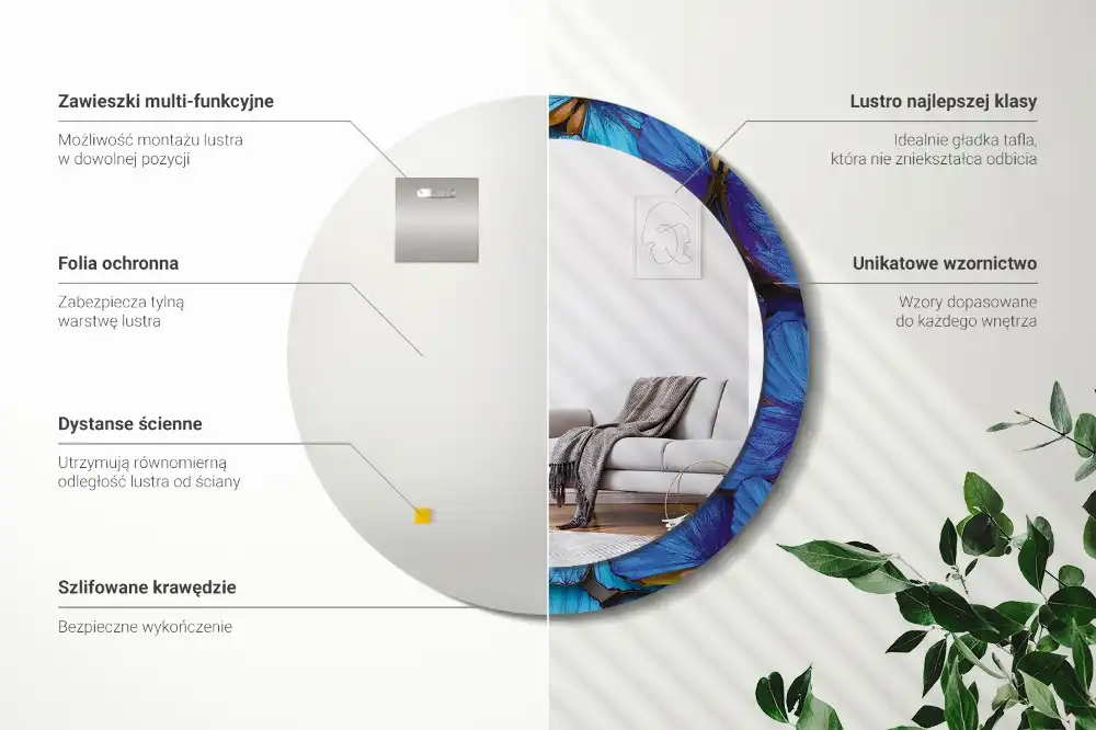 Specchio circolare decoro Farfalla blu e verde