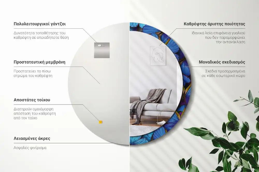 Specchio circolare decoro Farfalla blu e verde