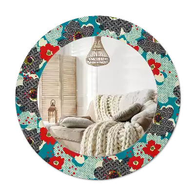 Specchio rotondo con cornice stampata Motivo floreale retrò