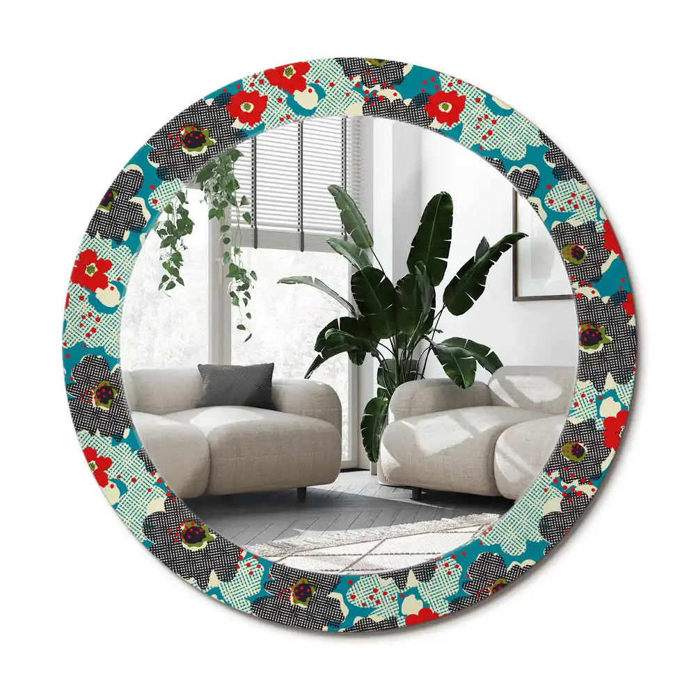 Specchio rotondo con cornice stampata Motivo floreale retrò