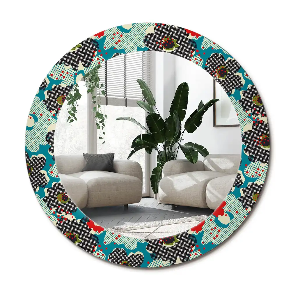 Specchio rotondo con cornice stampata Motivo floreale retrò