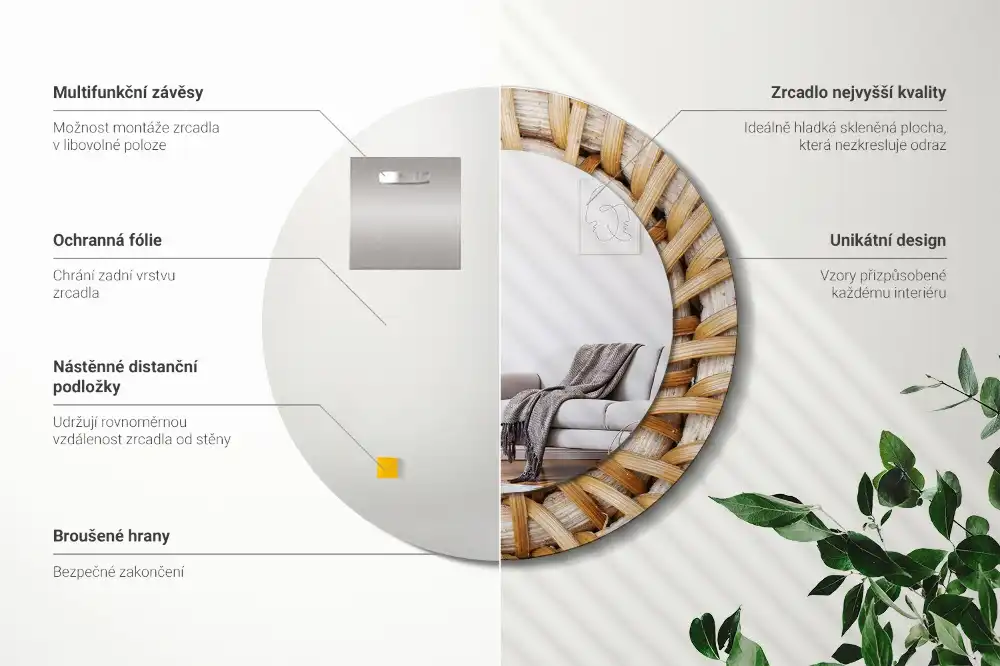 Specchio circolare stampato Treccia