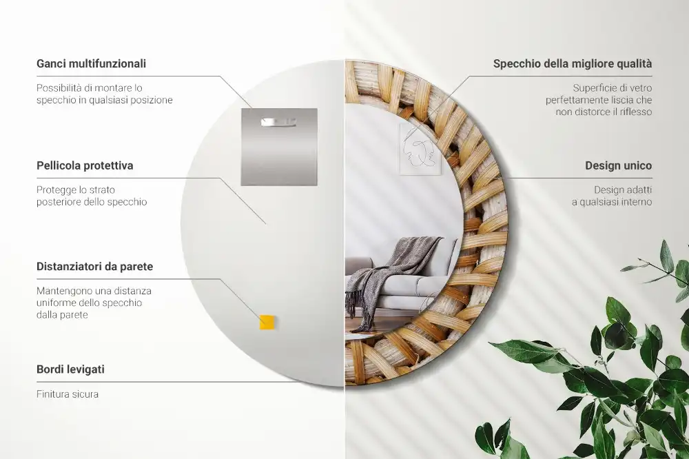 Specchio circolare stampato Treccia