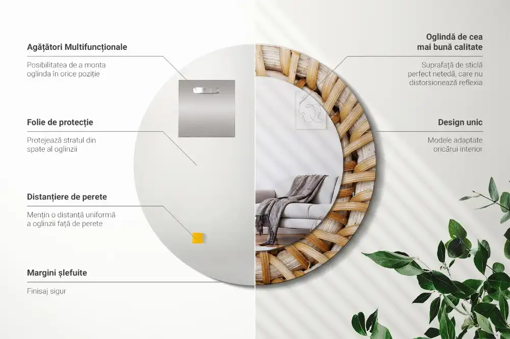 Specchio circolare stampato Treccia