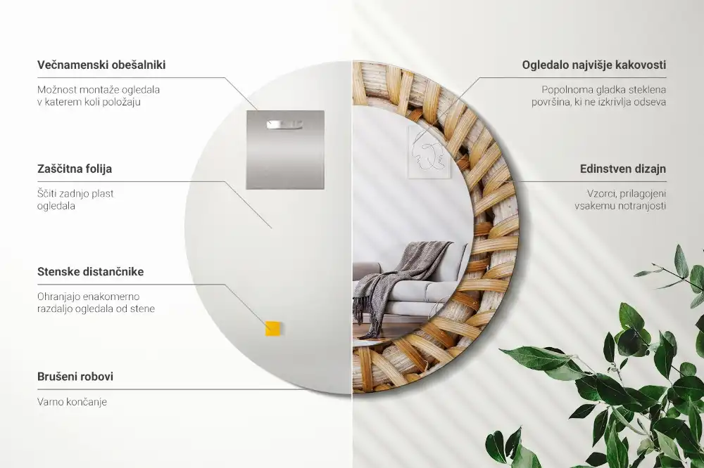 Specchio circolare stampato Treccia