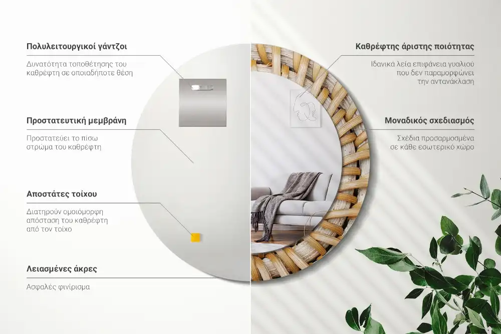 Specchio circolare stampato Treccia