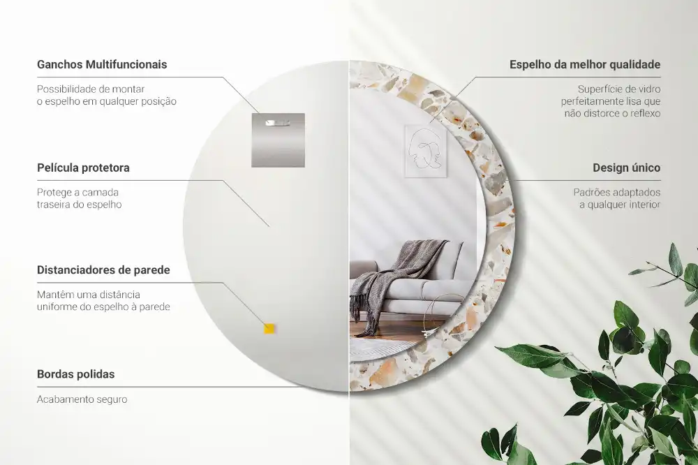 Specchio rotondo con cornice stampata Stile terrazzo