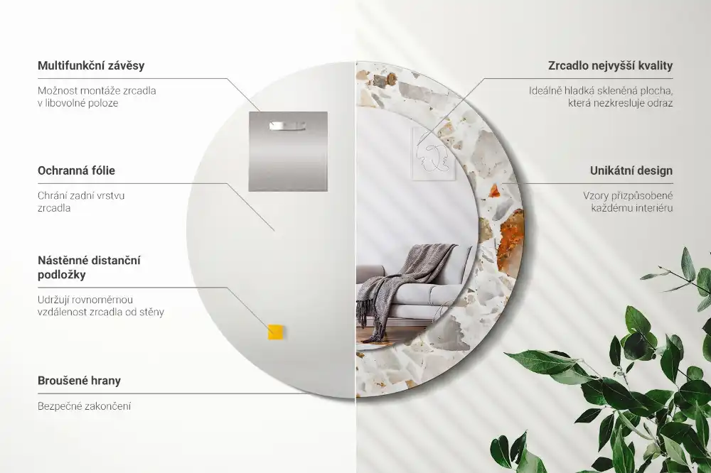 Specchio rotondo con cornice stampata Stile terrazzo