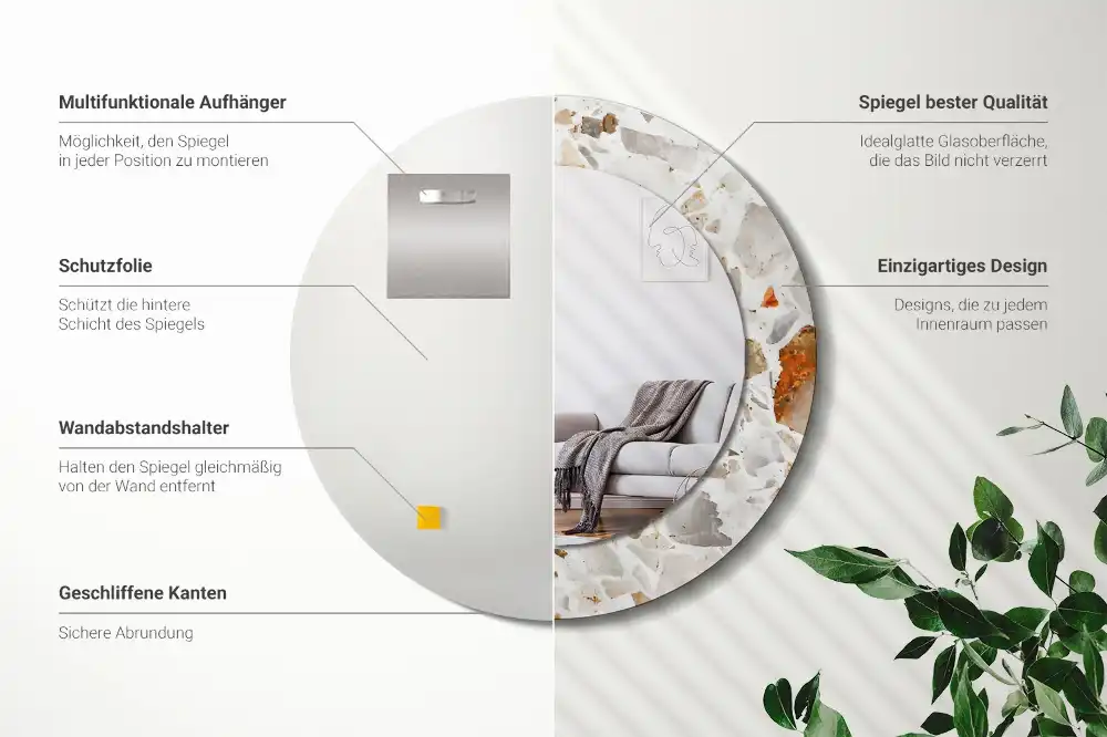 Specchio rotondo con cornice stampata Stile terrazzo