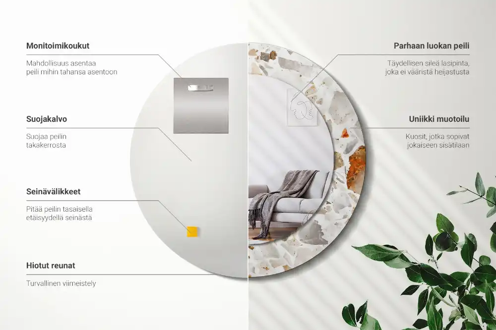 Specchio rotondo con cornice stampata Stile terrazzo