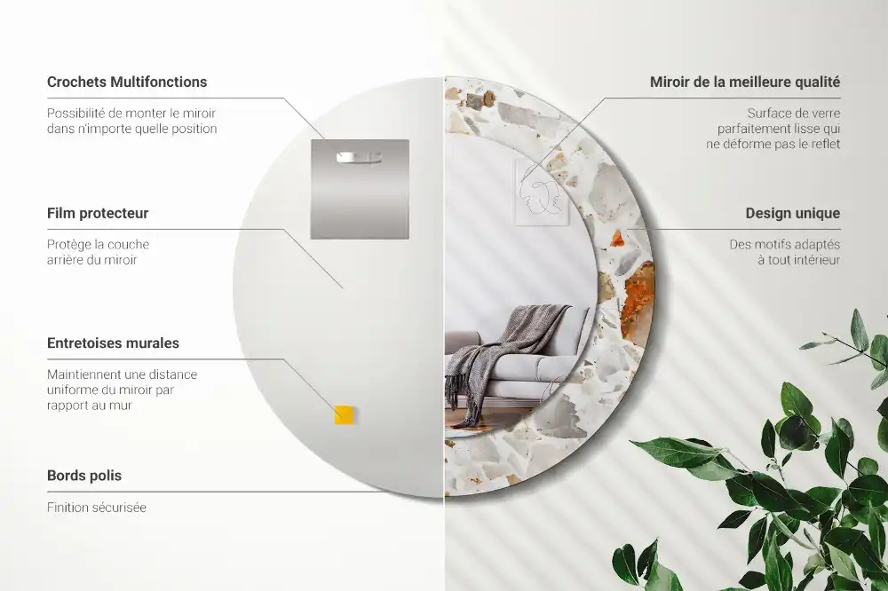 Specchio rotondo con cornice stampata Stile terrazzo