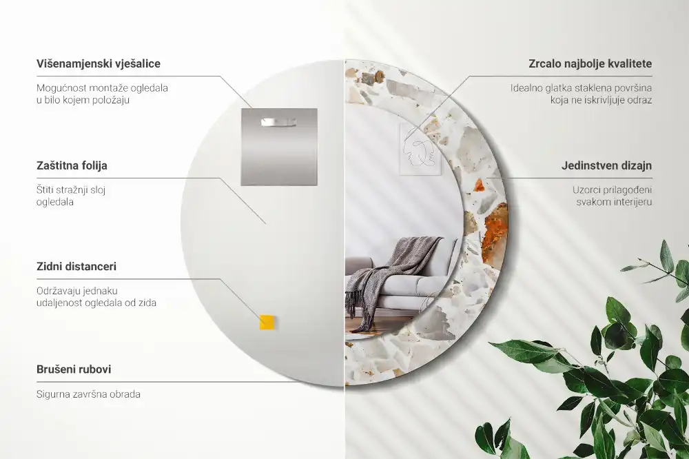 Specchio rotondo con cornice stampata Stile terrazzo