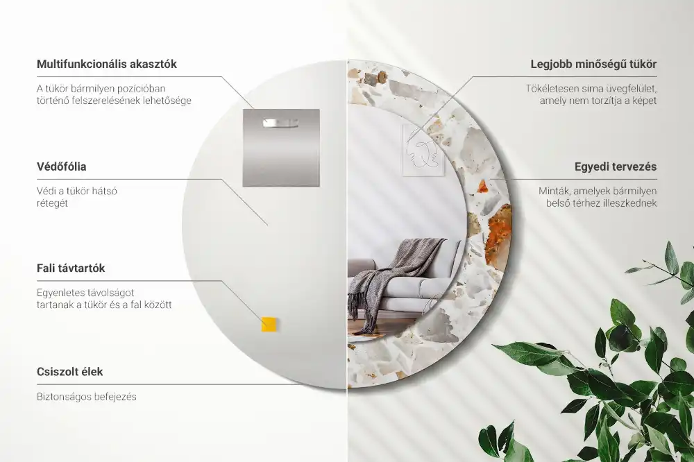 Specchio rotondo con cornice stampata Stile terrazzo