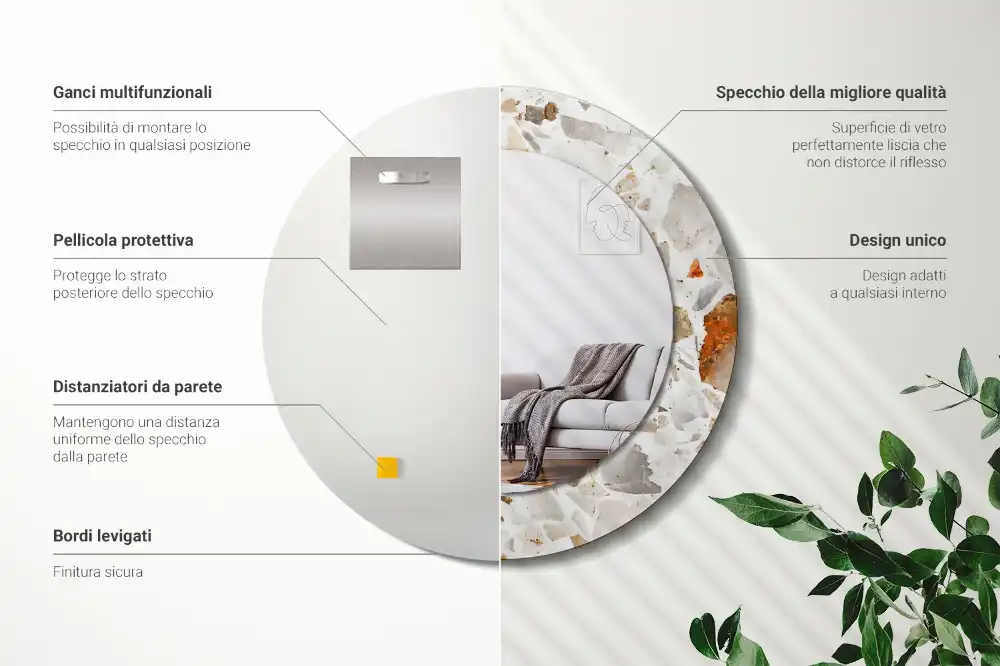 Specchio rotondo con cornice stampata Stile terrazzo