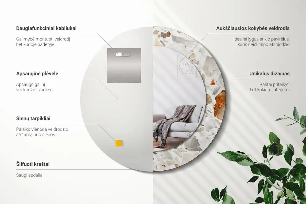 Specchio rotondo con cornice stampata Stile terrazzo