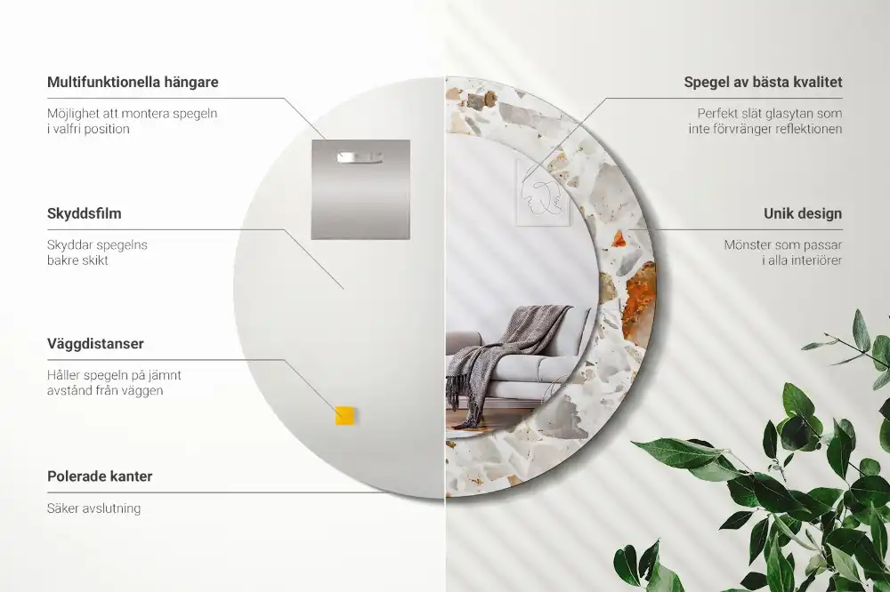 Specchio rotondo con cornice stampata Stile terrazzo