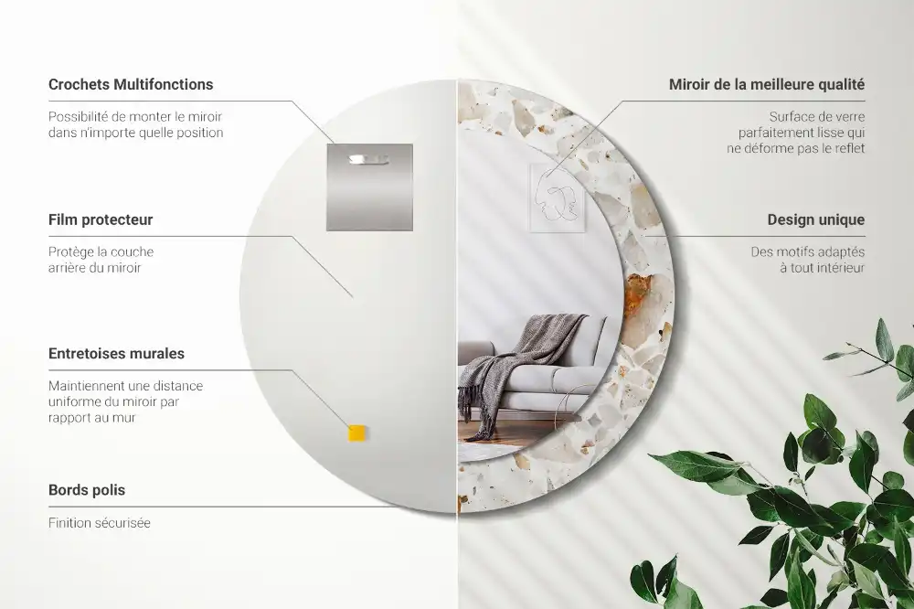 Specchio rotondo con cornice stampata Stile terrazzo