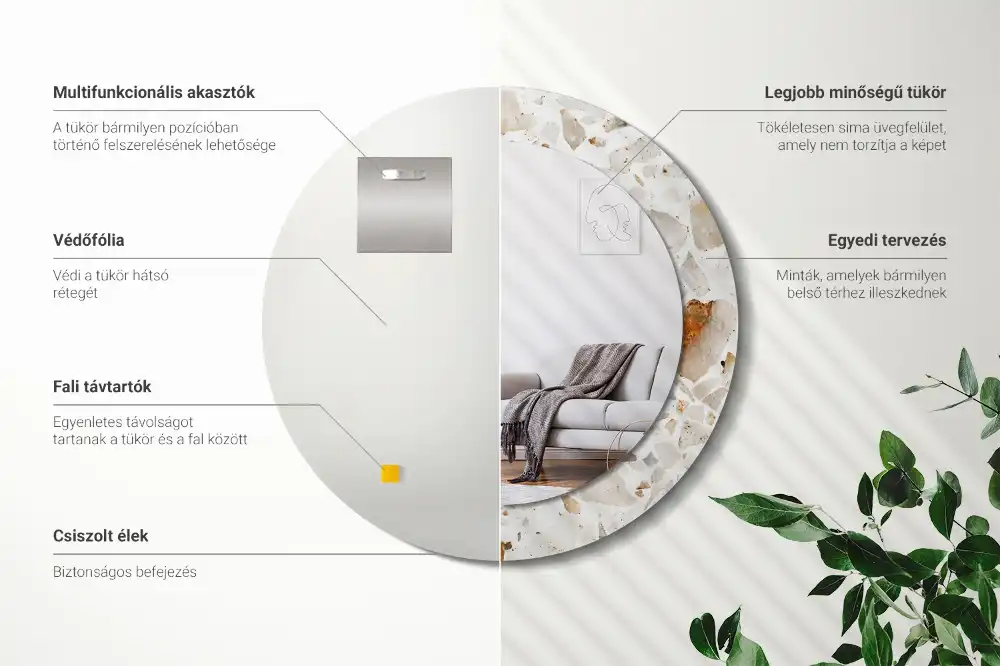 Specchio rotondo con cornice stampata Stile terrazzo