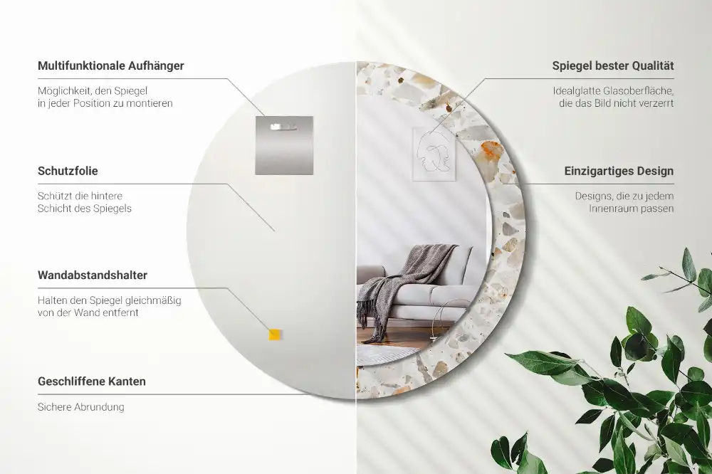 Specchio rotondo con cornice stampata Stile terrazzo