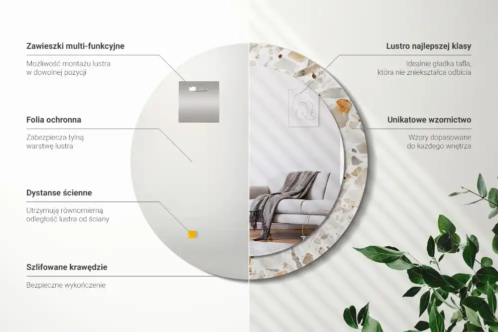 Specchio rotondo con cornice stampata Stile terrazzo