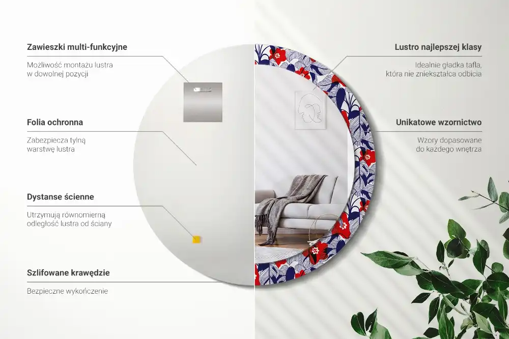 Specchio circolare decoro Filodendri