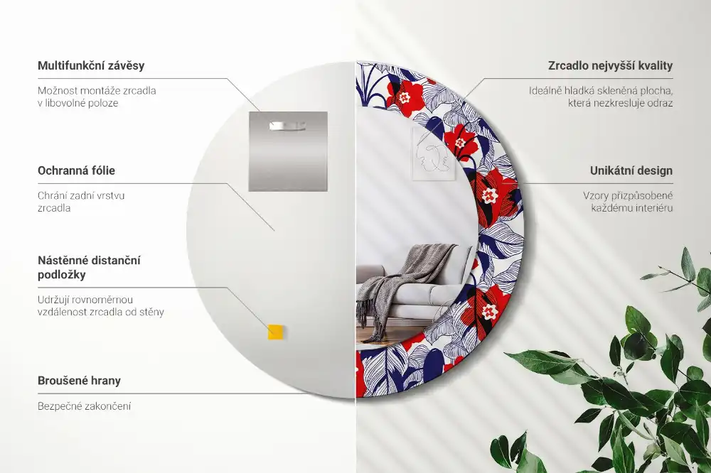 Specchio circolare decoro Filodendri