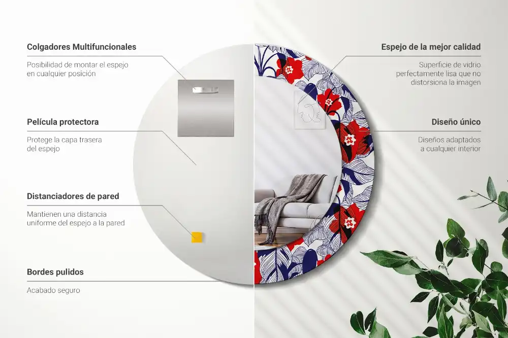 Specchio circolare decoro Filodendri