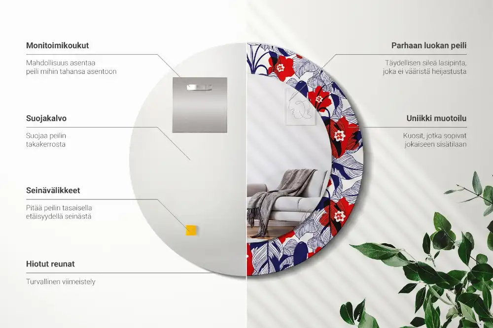 Specchio circolare decoro Filodendri