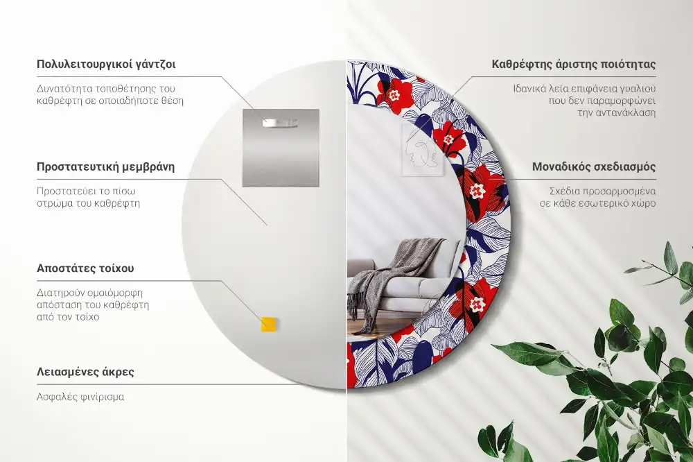 Specchio circolare decoro Filodendri