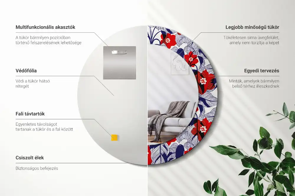 Specchio circolare decoro Filodendri