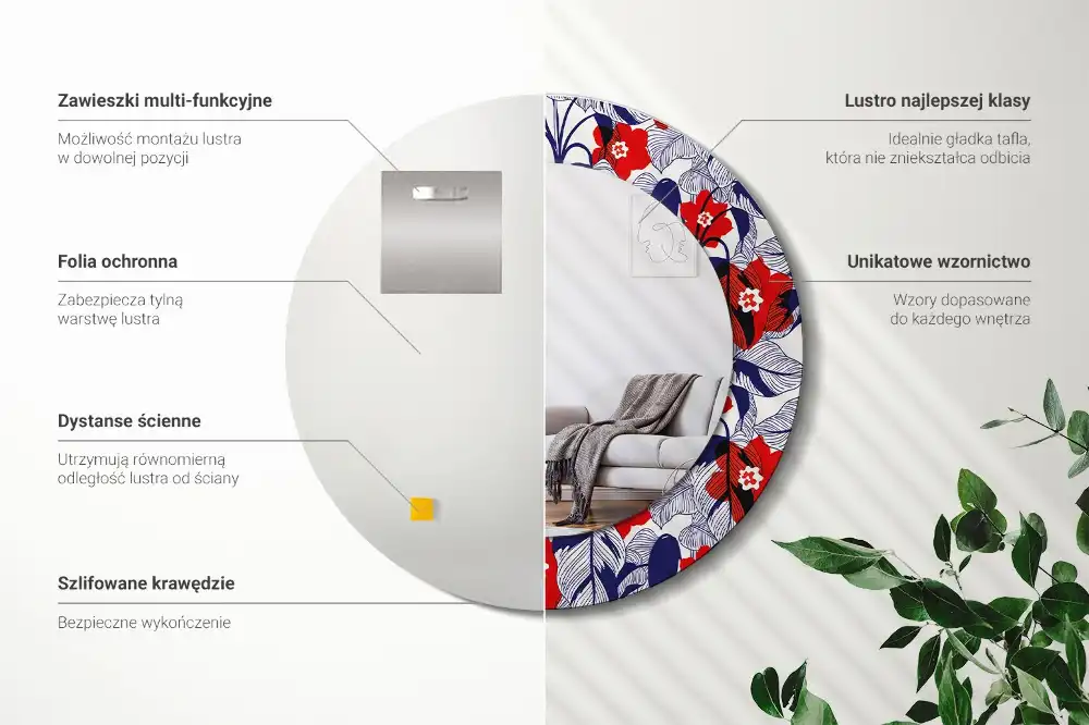 Specchio circolare decoro Filodendri