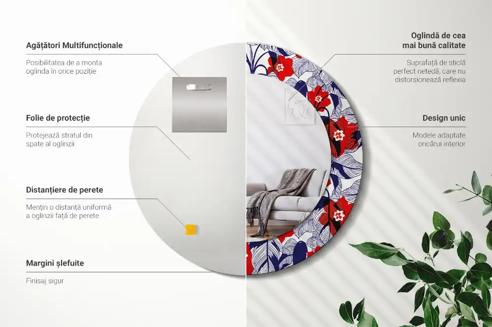 Specchio circolare decoro Filodendri