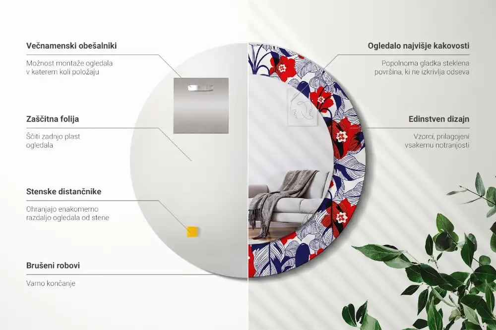 Specchio circolare decoro Filodendri