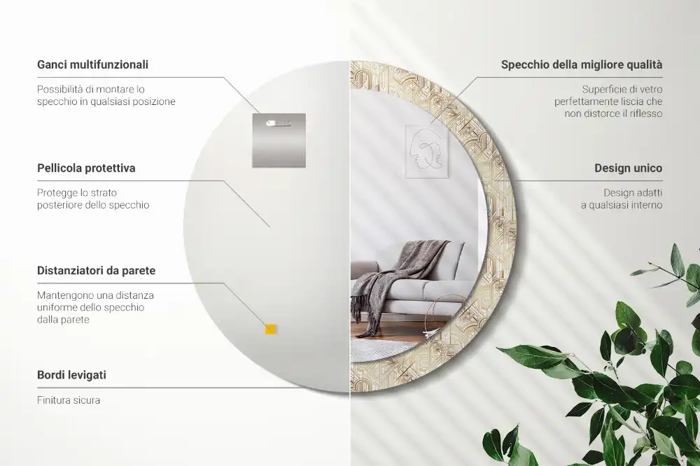 Specchio circolare stampato Composizione art déco