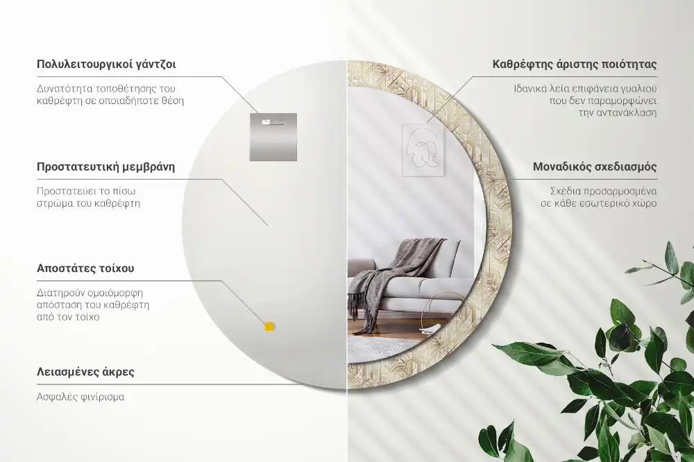 Specchio circolare stampato Composizione art déco