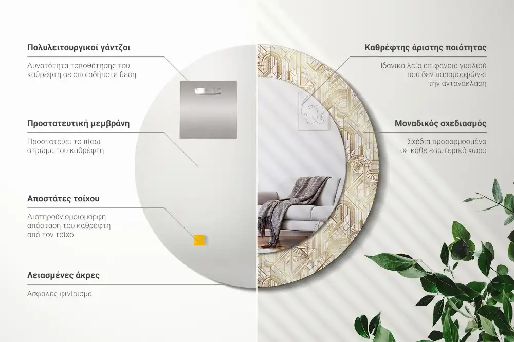 Specchio circolare stampato Composizione art déco