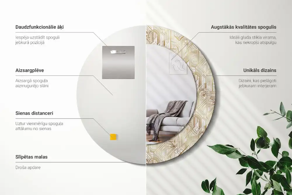 Specchio circolare stampato Composizione art déco