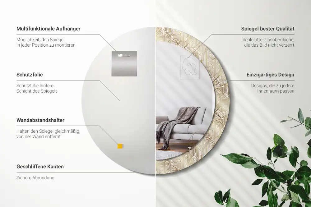 Specchio circolare stampato Composizione art déco